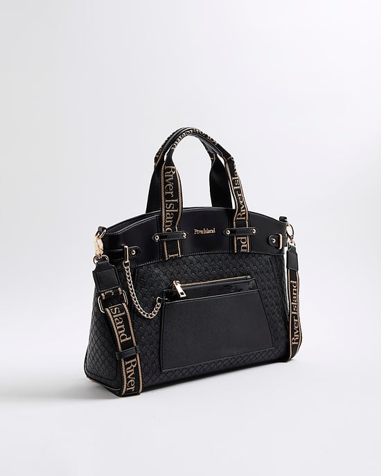 River Island Womens Tote Bag Black Panelled Webbing Handle - Image 2