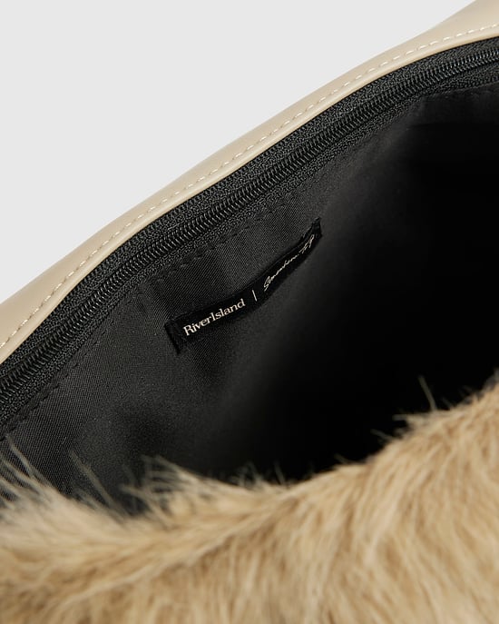 River Island Womens Shoulder Bag Brown Logo Faux Fur - Image 3