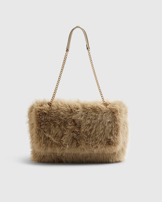 River Island Womens Shoulder Bag Brown Logo Faux Fur - Image 4