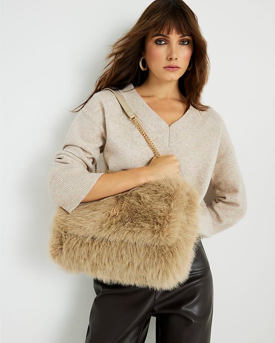 River Island Womens Shoulder Bag Brown Logo Faux Fur - Image 5
