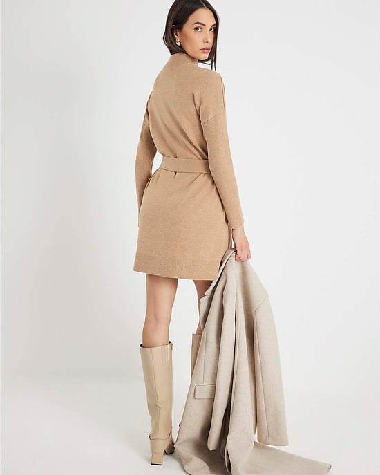 River Island Womens Jumper Dress Brown Belted - Image 3
