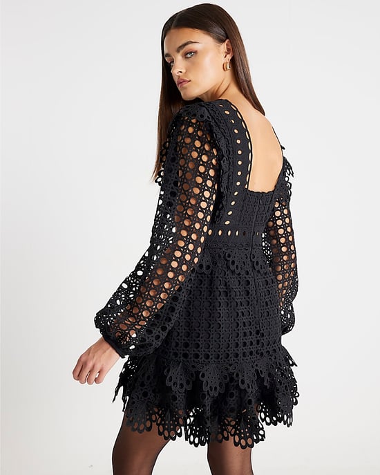 River Island Womens Mini Dress Black Long Sleeve Lace River Island Womens Mini Dress Black Long Sleeve Lace