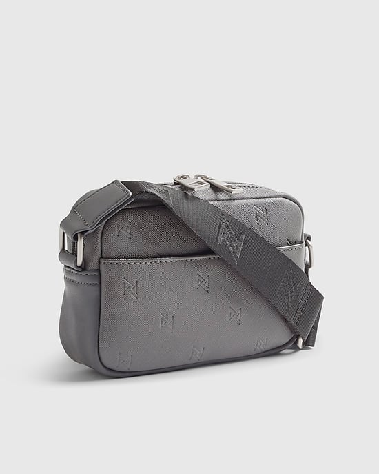 River Island Mens Crossbody Bag Grey Monogram - Image 1