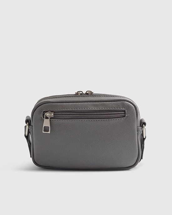 River Island Mens Crossbody Bag Grey Monogram - Image 2