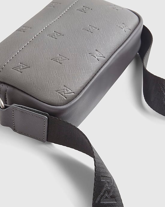 River Island Mens Crossbody Bag Grey Monogram - Image 3