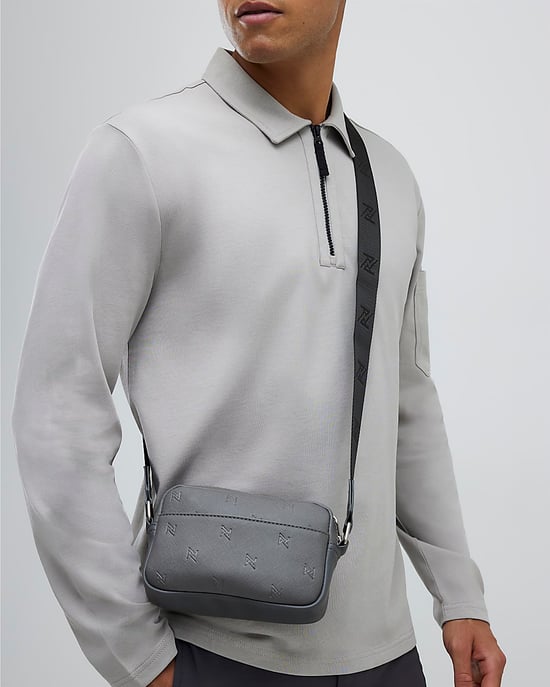 River Island Mens Crossbody Bag Grey Monogram - Image 4