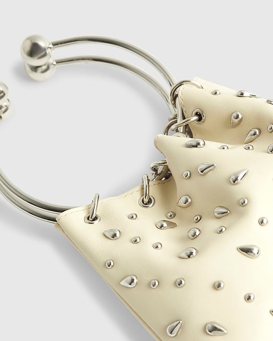 River Island Womens Clutch Bag Cream Studded Leather - Image 3