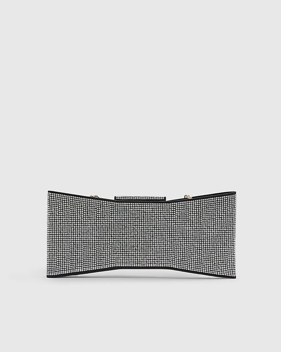 River Island Womens Clutch Bag Black Satin Diamante Bow - Image 2