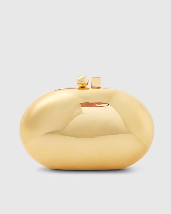 River Island Womens Clutch Bag Gold Metal Hard Shell - Image 1