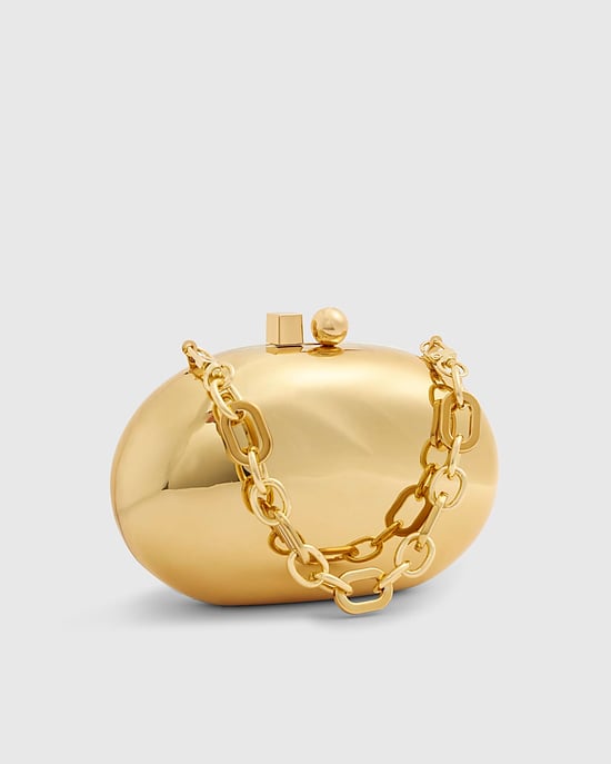 River Island Womens Clutch Bag Gold Metal Hard Shell - Image 3