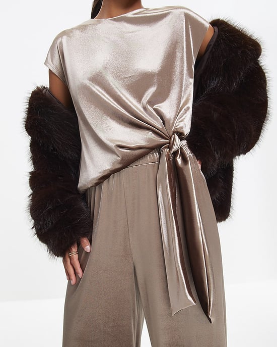 River Island Womens Top Brown Velvet Tie Side - Image 2
