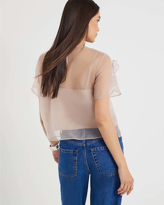 River Island Womens Blouse Pink Short Sleeve Embellished Flower - Image 2
