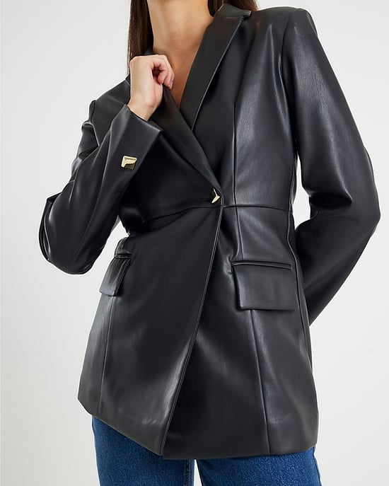 River Island Womens Blazer Black Faux Leather Fitted - Image 1