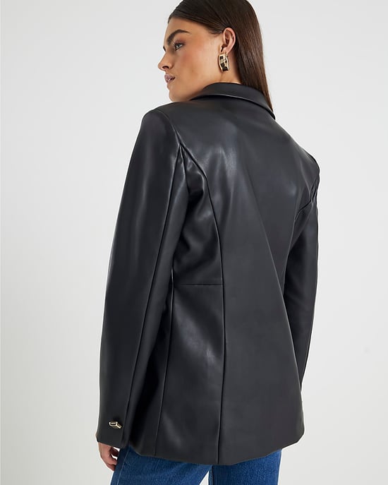 River Island Womens Blazer Black Faux Leather Fitted - Image 2