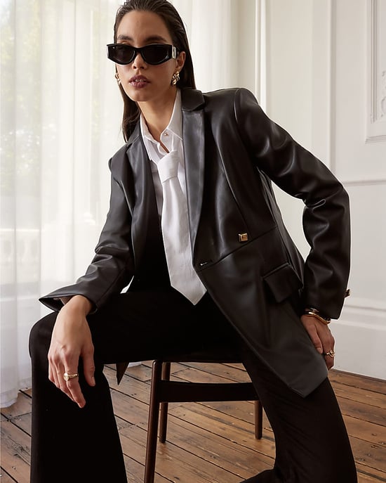 River Island Womens Blazer Black Faux Leather Fitted - Image 4