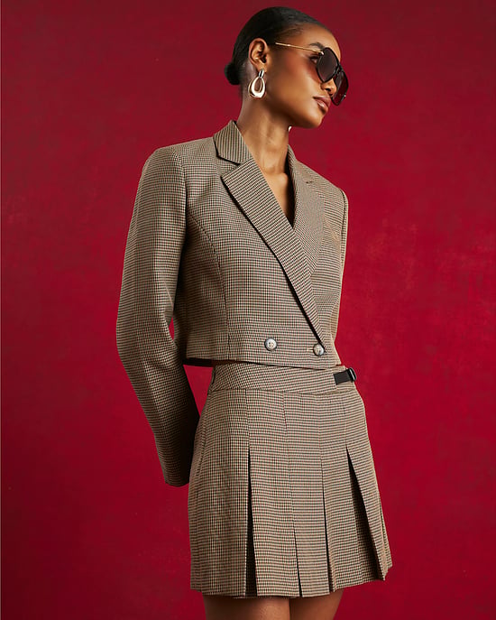 River Island Womens Blazer Brown Dogtooth Cropped - Image 3
