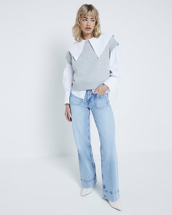 River Island Womens Wide Leg Jeans Blue High Waisted Flared - Image 2