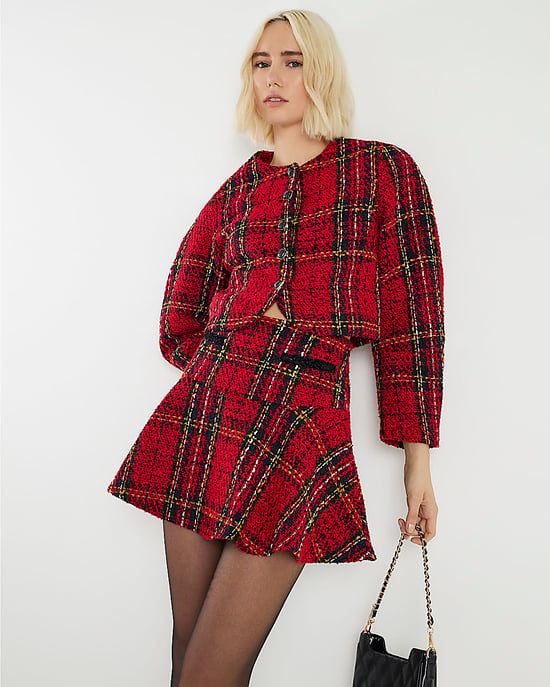 River Island Womens Jacket Red Tartan Boucle - Image 1