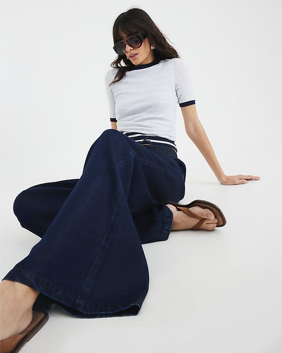 River Island Womens Wide Leg Jeans Blue Drawstring - Image 4