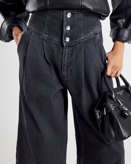 River Island Womens Wide Leg Jeans Grey Corset Button Up - Image 4