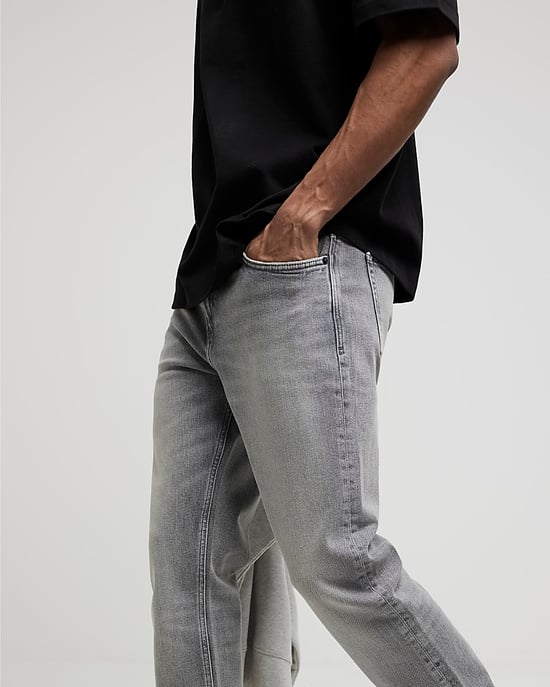 River Island Mens Slim Fit Jeans Grey Denim Fabric - Image 3