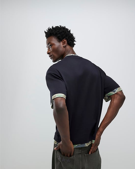 River Island Mens T-Shirt Black Oversized Fit Camo Sanctuaire - Image 3