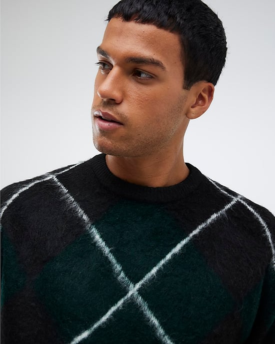 River Island Mens Jumper Green Regular Fit Brushed Argyle - Image 2