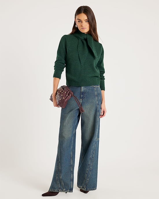 River Island Womens Jumper Green Knitted Neck Tie - Image 2