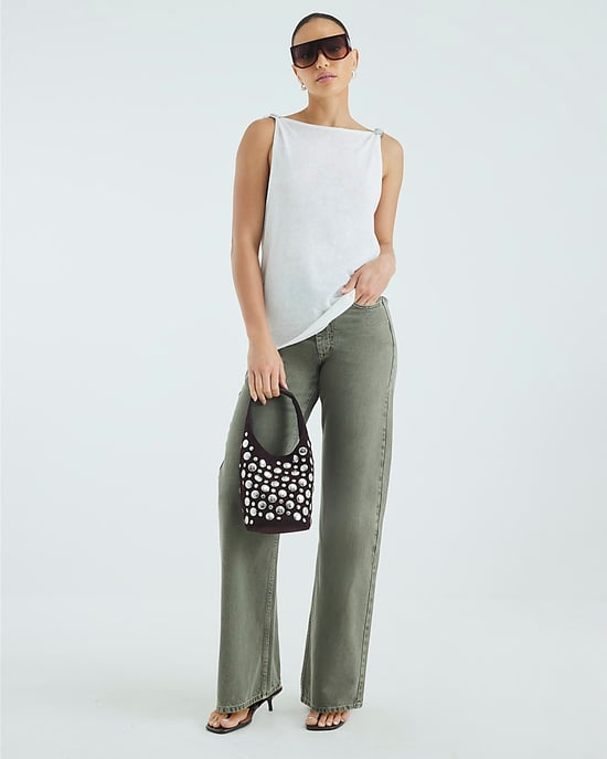 River Island Womens Straight Leg Jeans Khaki High Rise Relaxed - Image 1