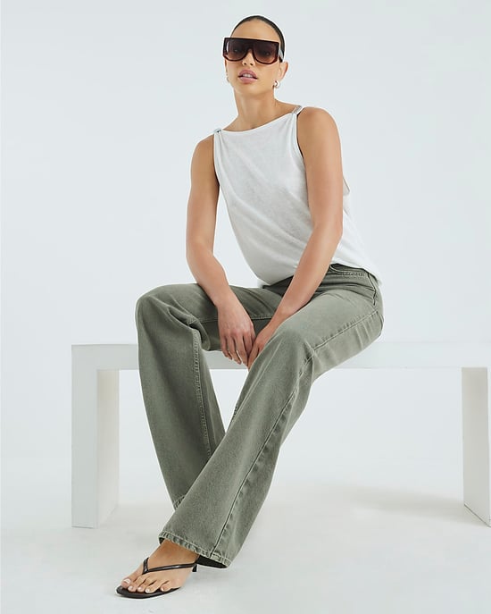 River Island Womens Straight Leg Jeans Khaki High Rise Relaxed - Image 4