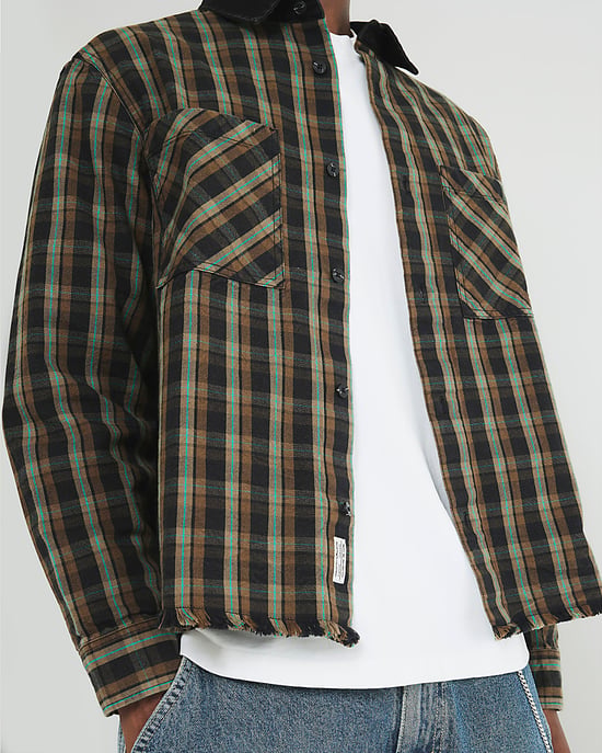 River Island Mens Overshirt Brown Canvas Collar Check - Image 2