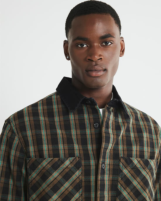 River Island Mens Overshirt Brown Canvas Collar Check - Image 3