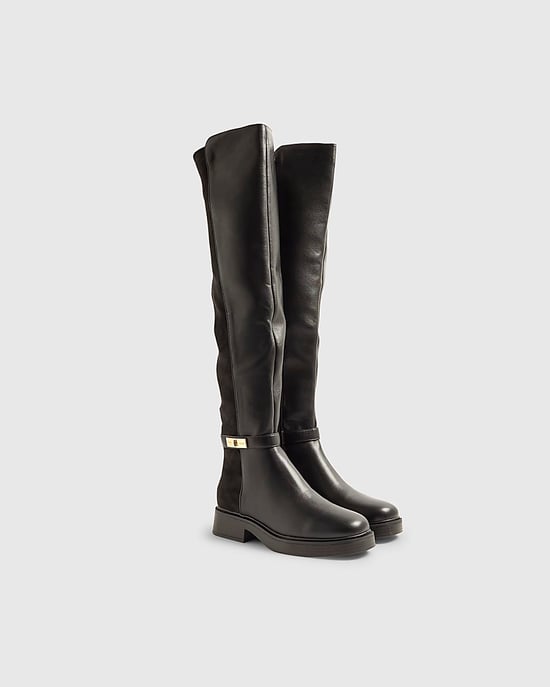 River Island Womens Over The Knee Riding Boots Black Flat - Image 1