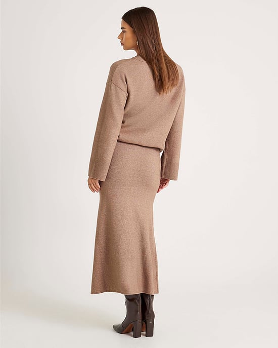 River Island Womens Midi Skirt Brown Knitted - Image 3