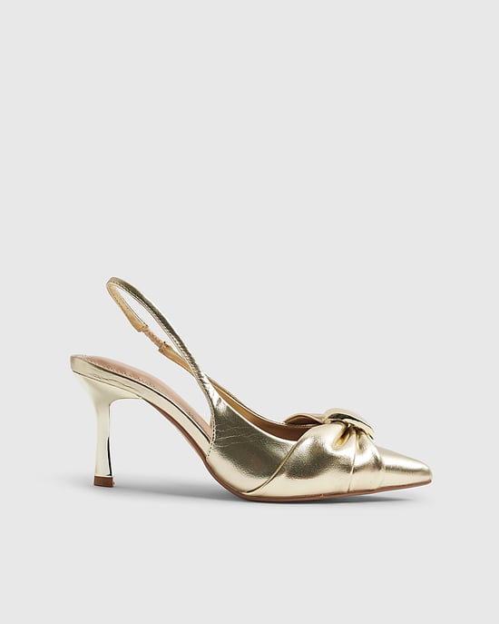 River Island Womens Gold Ruched Slingback Heels - Image 1