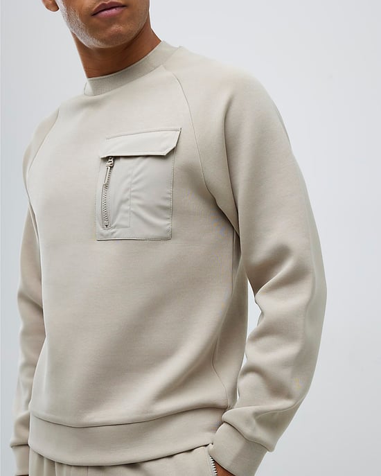River Island Mens Sweatshirt Beige Slim Fit Nylon - Image 2