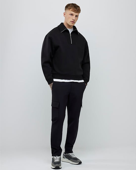 River Island Mens Sweatshirt Black Regular Fit Ribbed - Image 2