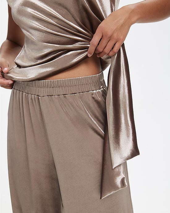 River Island Womens Joggers Brown Velvet Wide Leg - Image 2
