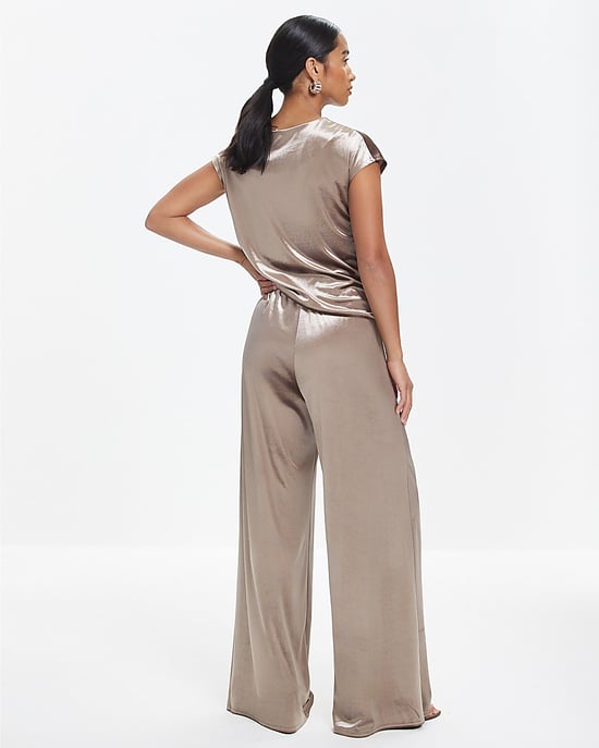 River Island Womens Joggers Brown Velvet Wide Leg - Image 3