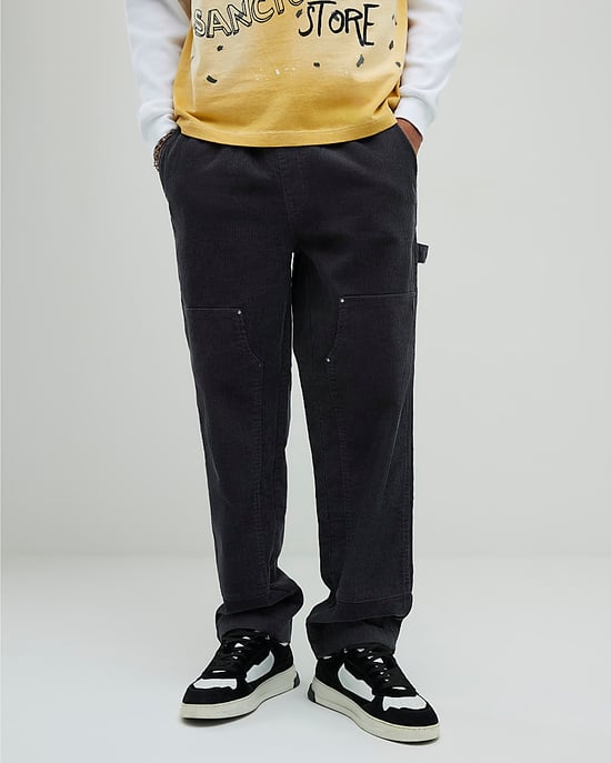 River Island Mens Trousers Grey Loose Fit Corduroy Pull On - Image 1