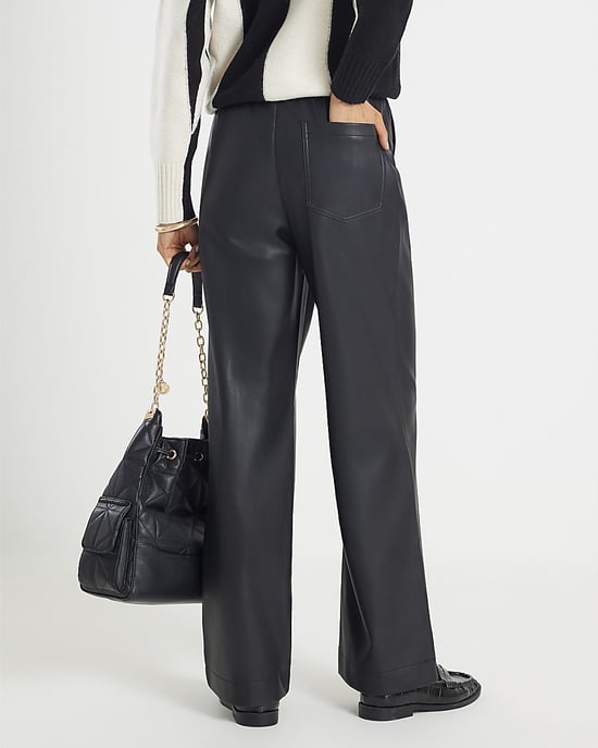 River Island Womens Trousers Black Faux Leather Elasticated Waist - Image 2