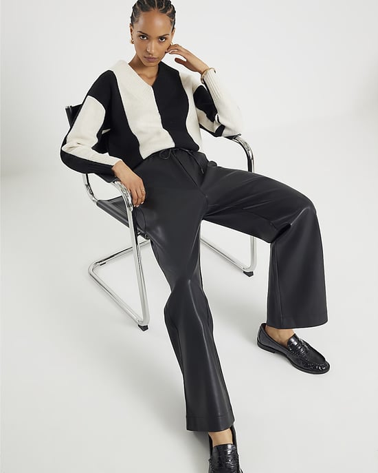 River Island Womens Trousers Black Faux Leather Elasticated Waist - Image 4