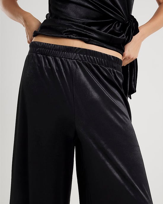 River Island Womens Joggers Trousers Black Velvet Wide Leg - Image 4