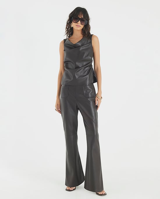 River Island Womens Bootcut Trousers Brown Pocket Faux Leather - Image 1