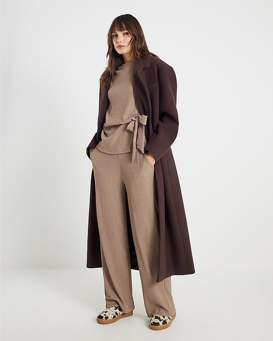 River Island Womens Wide Leg Trousers Beige Textured - Image 2