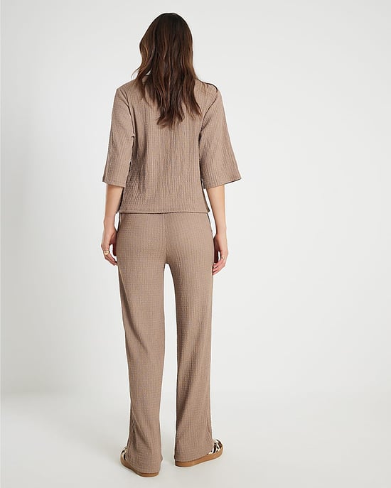 River Island Womens Wide Leg Trousers Beige Textured - Image 4