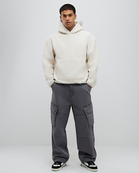 River Island Mens Cargo Trousers Grey Super Baggy - Image 2