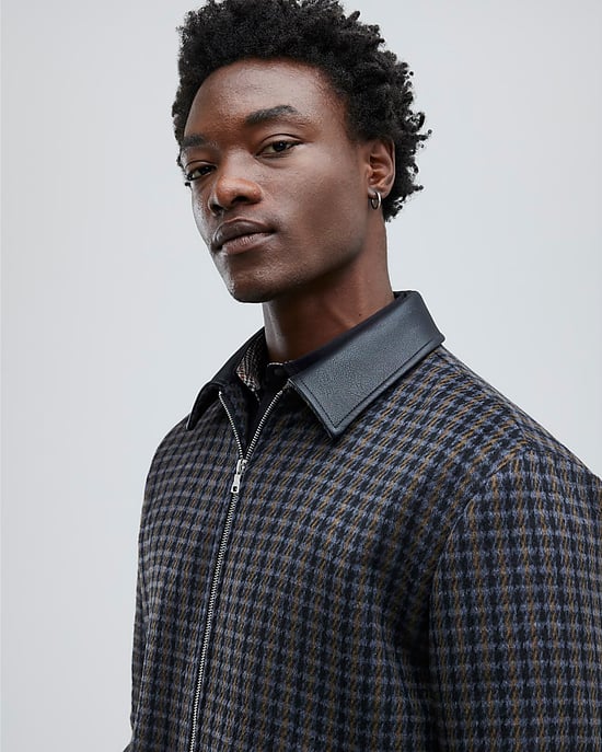 River Island Mens Jacket Black Faux Leather Check Collared - Image 2