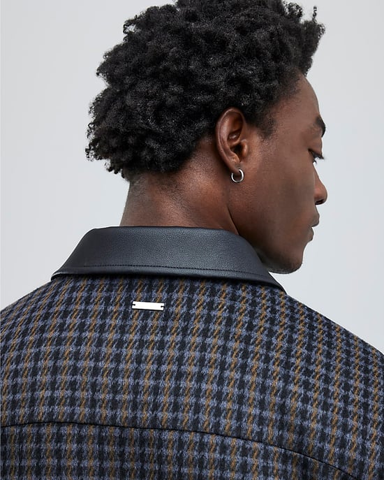 River Island Mens Jacket Black Faux Leather Check Collared - Image 4
