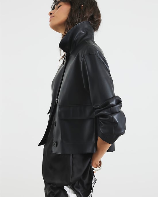 River Island Womens Jacket Black Faux Leather Button Through - Image 4